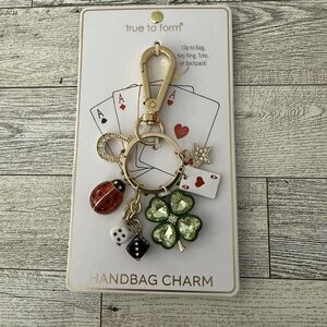 True To Form Lucky Lady Handbag Charm Ladybug Dice 4 Leaf Clover Ace Horseshoe